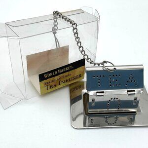 World Market Stainless Steel Tea Infuser for Loose Tea w/Drip Tray NIP